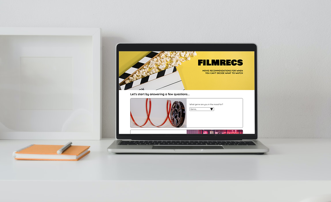 A laptop that is displaying the FilmRecs website